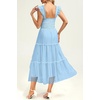 image:imageWomens Wedding Guest Dress Dotted Tulle Smocked Summer Midi SleevelessLight Blue