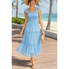 image:imageWomens Wedding Guest Dress Dotted Tulle Smocked Summer Midi SleevelessLight Blue