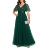 image:imageFormal Dresses Sequin Tulle V Neck A Line Long Dress Prom Evening GownDark Green
