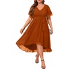 image:imagePlus Size Dresses Wedding Guest Formal Chiffon Short Sleeve High Low DressBurnt Orange