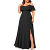 image:imagePlus Size Formal Dresses Off Shoulder Chiffon High Slit Ruffle WeddingBlack