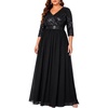 image:imagePlus Size Formal Dresses V Neck 34 Sleeve Sequin Prom Evening Maxi DressBlack