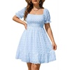 image:imagePlus Size Square Neck Puff Sleeve Swiss Dot Graduation DressLight Blue