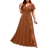image:imageTalisea Plus Size Formal V Neck Ruffle Sleeve High Slit Evening Maxi DressCoffee