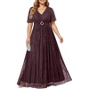 image:imageTalisea Plus Size Sequin Short Sleeve Formal Wedding Guest Maxi DressBurgundy Purple