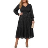 image:imageTalisea Plus Size V Neck Smocked Puff Sleeve Tiered Midi DressBlack