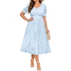 image:imageTalisea Plus Size V Neck Smocked Puff Sleeve Tiered Midi DressLight Blue