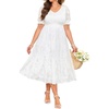 image:imageTalisea Plus Size V Neck Smocked Puff Sleeve Tiered Midi DressWhite