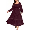 image:imageTalisea Plus Size Wedding Guest Dress Square Neck Flutter Sleeve Maxi DressBurgundy