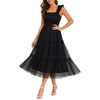 image:imageWomens Wedding Guest Dress Dotted Tulle Smocked Summer Midi SleevelessBlack