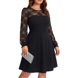 image:imagePlus Size Cocktail Dress Black Lace Long Sleeve Short A Line Dresses WomenBlack Long Sleeve