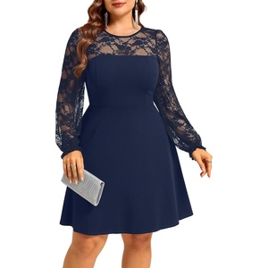 image:imagePlus Size Cocktail Dress Black Lace Long Sleeve Short A Line Dresses WomenNavy Blue Long Sleeve