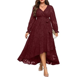 image:imagePlus Size Dresses Wedding Guest Fall Floral Long Sleeve Maxi Dress WomenBurgundy