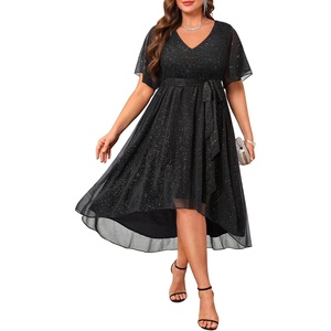 image:imagePlus Size Dresses Wedding Guest Formal Chiffon Short Sleeve High Low DressBlackglitter