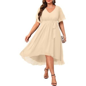 image:imagePlus Size Dresses Wedding Guest Formal Chiffon Short Sleeve High Low DressChampagne