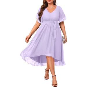 image:imagePlus Size Dresses Wedding Guest Formal Chiffon Short Sleeve High Low DressLavender