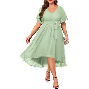 image:imagePlus Size Dresses Wedding Guest Formal Chiffon Short Sleeve High Low DressLight Green
