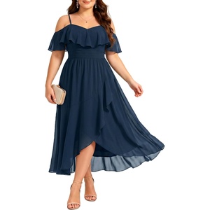 image:imagePlus Size Dresses Wedding Guest Formal Off The Shoulder Chiffon Long DressNavy Blue