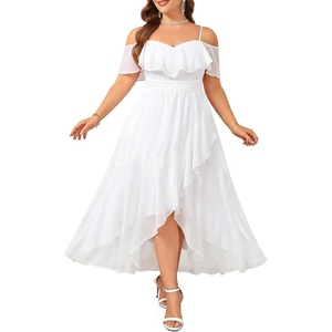 image:imagePlus Size Dresses Wedding Guest Formal Off The Shoulder Chiffon Long DressWhite