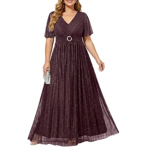 image:imageTalisea Plus Size Sequin Short Sleeve Formal Wedding Guest Maxi DressBurgundy Purple