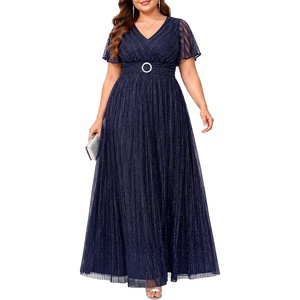image:imageTalisea Plus Size Sequin Short Sleeve Formal Wedding Guest Maxi DressNavy Blue