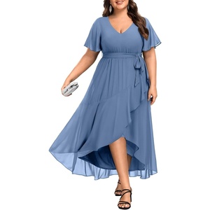 image:imageTalisea Plus Size Wedding Guest Dress  High Low Chiffon Ruffle Formal GownDusty Blue