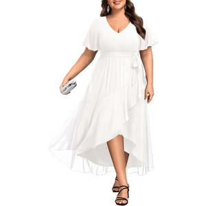 image:imageTalisea Plus Size Wedding Guest Dress  High Low Chiffon Ruffle Formal GownWhite