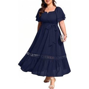 image:imageTalisea Plus Size Wedding Guest Dress Square Neck Flutter Sleeve Maxi DressNavy