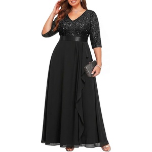 image:imageTalisea Women Plus Size Sequin Formal Evening Gown VNeck Ruffle Maxi DressBlack
