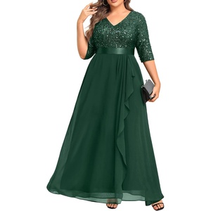image:imageTalisea Women Plus Size Sequin Formal Evening Gown VNeck Ruffle Maxi DressGreen