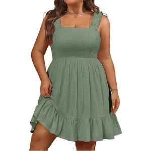 image:imageTalisea Womens Plus Size Eyelet Square Neck Smocked Summer SundressGray Green