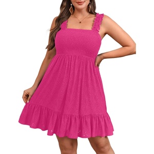 image:imageTalisea Womens Plus Size Eyelet Square Neck Smocked Summer SundressHot Pink