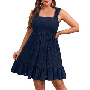 image:imageTalisea Womens Plus Size Eyelet Square Neck Smocked Summer SundressNavy Blue