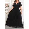 image:imagePlus Size Formal Dress Wedding Guest Chiffon V Neck Ruffle Long Dress WomenBlack