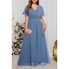 image:imagePlus Size Formal Dress Wedding Guest Chiffon V Neck Ruffle Long Dress WomenGrey Blue