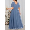 image:imagePlus Size Formal Dress Wedding Guest Chiffon V Neck Ruffle Long Dress WomenGrey Blue