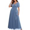 image:imagePlus Size Formal Dress Wedding Guest Chiffon V Neck Ruffle Long Dress WomenGrey Blue