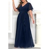 image:imagePlus Size Formal Dress Wedding Guest Chiffon V Neck Ruffle Long Dress WomenNavy Blue
