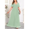 image:imagePlus Size Formal Dress Wedding Guest Chiffon V Neck Ruffle Long Dress WomenSage Green
