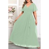 image:imagePlus Size Formal Dress Wedding Guest Chiffon V Neck Ruffle Long Dress WomenSage Green