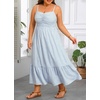 image:imagePlus Size Maxi Dress Summer Casual Striped Spaghetti Strap Long SundressBlue and White