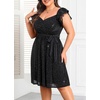 image:imagePlus Size Sparkly Cocktail Dress Wrap V Neck Ruffle Sleeve Wedding GuestBlack