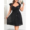 image:imagePlus Size Sparkly Cocktail Dress Wrap V Neck Ruffle Sleeve Wedding GuestBlack