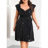image:imagePlus Size Sparkly Cocktail Dress Wrap V Neck Ruffle Sleeve Wedding GuestBlack