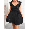 image:imagePlus Size Sparkly Cocktail Dress Wrap V Neck Ruffle Sleeve Wedding GuestBlack