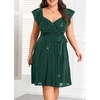 image:imagePlus Size Sparkly Cocktail Dress Wrap V Neck Ruffle Sleeve Wedding GuestGreen