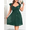 image:imagePlus Size Sparkly Cocktail Dress Wrap V Neck Ruffle Sleeve Wedding GuestGreen