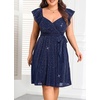 image:imagePlus Size Sparkly Cocktail Dress Wrap V Neck Ruffle Sleeve Wedding GuestNavy Blue