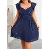 image:imagePlus Size Sparkly Cocktail Dress Wrap V Neck Ruffle Sleeve Wedding GuestNavy Blue