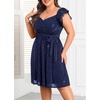 image:imagePlus Size Sparkly Cocktail Dress Wrap V Neck Ruffle Sleeve Wedding GuestNavy Blue